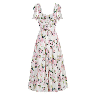 Lena Sleeveless Floral Back Tie  Long Dress