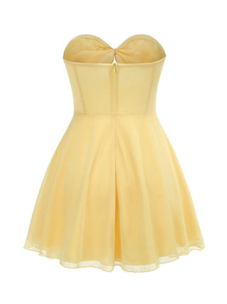 Elegant Ruched Sweetheart Strapless Mini Dress - Sunshine Yellow & Classic White