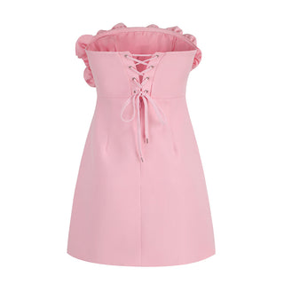 Celia Strapless Back Tie Flower Pink Mini Dress