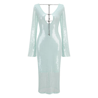 Star Night Backless Long Sleeve Sequin Long Dress