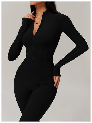 Long Sleeve Yoga Jumpsuit with Cross-Border Waist Design