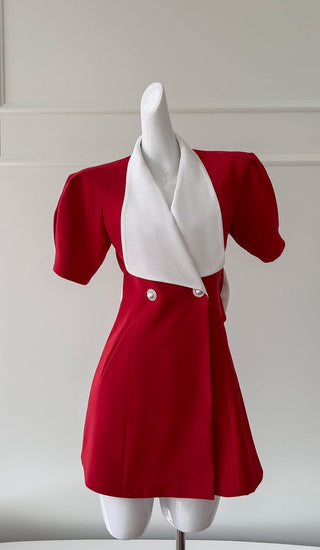Red Short-Sleeve Bow-Back Mini Dress