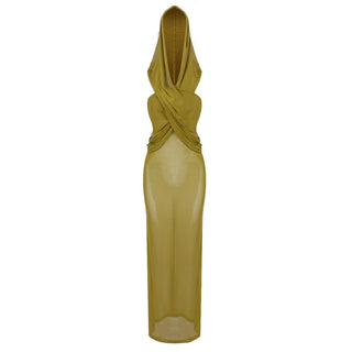 Hooded Cross Border Sleeveless Mesh Long Dress