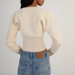 Ribbed Knit Button-Up Long Sleeve Sweater Top