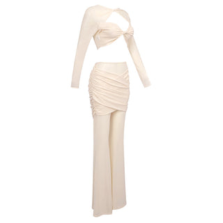 Mesh Long Sleeve Backless  Set