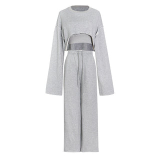 3-Piece Wool Set: Pullover Sweater, Sports Bra & Wide-Leg Pants