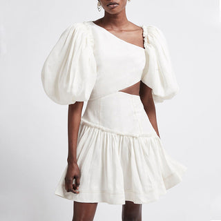 Puff Pleat Shoulder Detail Mini Dress