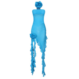 Sky Breeze Strapless  Flower Mesh Mini Dress