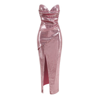 Stella Sequin Strapless Side-Slit Long Dress