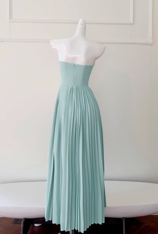 Mint Green Strapless Maxi Dress with Pleated Skirt and Sweetheart Bodice