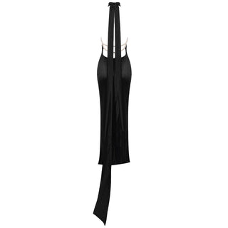 Pearl Elegance Halter Backless Long  Dress