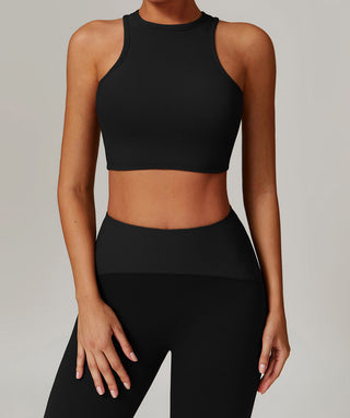 High-Neck Padded Ribbed Sports Crop Top