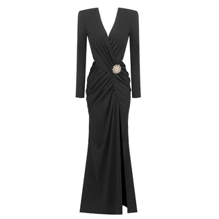 Diamond Side Slit Long Sleeve Long Dress
