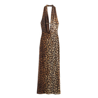 Leopard Halter Neck Mesh Long Dress