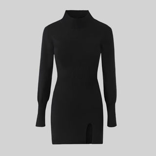 Long Sleeve Knitted Mini Dress with Slit