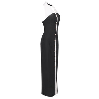 Elegant Long Button-Down Halter Dress with Collar