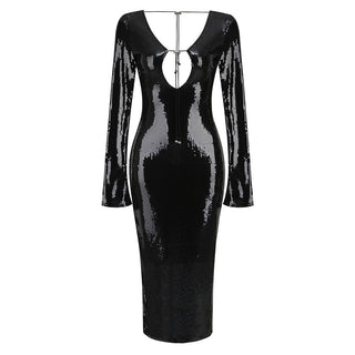 Star Night Backless Long Sleeve Sequin Long Dress