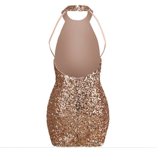 Sequin Halter Backless Mini Dress