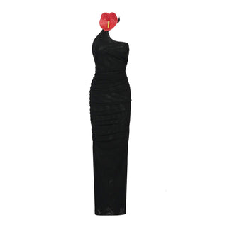 Sea Through Mesh Flower Halter Long Dress