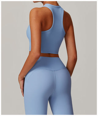 High-Neck Padded Ribbed Sports Crop Top