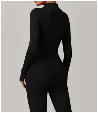 High-Neck Zip-Up Sports Jacket with Thumbholes