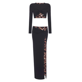 Leopard Long   Skirt Set