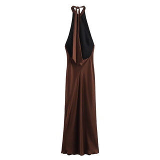 Satin Halter Backless Long Dress