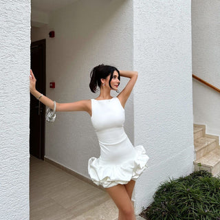Elegant Satin Mini Dress with Ruffle Hem