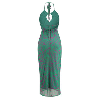 Halter Backless Print  Midi Dress