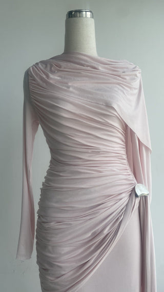 Classic Draped Fit Stretch Fabric Long Sleeve Dress