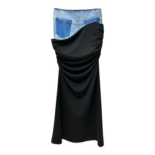 Urban Chic Long Denim Skirt with Black Stitching