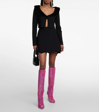 Rhinestone Knee High Boots with Pointed Toe and Stiletto Heel