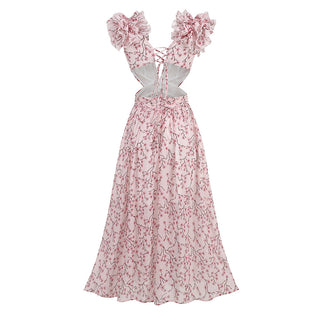 Floral Cascade Backless Long Dress