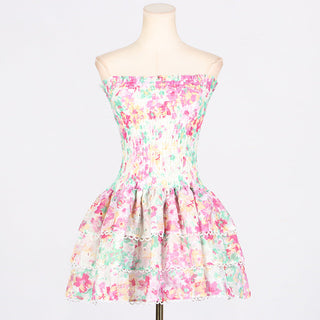 Strapless Embroidered Floral Mini Dress