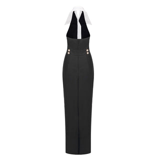 Elegant Long Button-Down Halter Dress with Collar