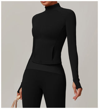 High-Neck Zip-Up Sports Jacket with Thumbholes