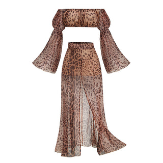 Leopard Ruffle Off Shoulder Set