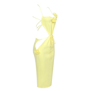 Halter Neck Flower Bandage Backless Long Dress