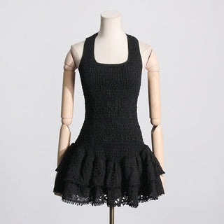 Ruffled Embroidered Sleeveless Mini Dress