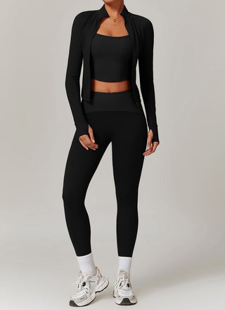 High-Neck Zip-Up Sports Jacket with Thumbholes