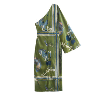 One-Shoulder Green Print Long  Dress