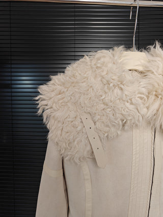 Shearling Trim Suede Jacket