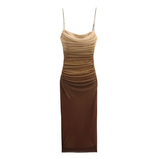 Marble Print Sleeveless Mesh Long Dress