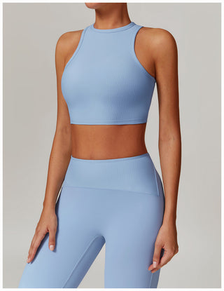 High-Neck Padded Ribbed Sports Crop Top