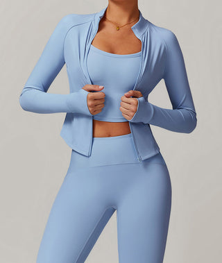 High-Neck Zip-Up Sports Jacket with Thumbholes