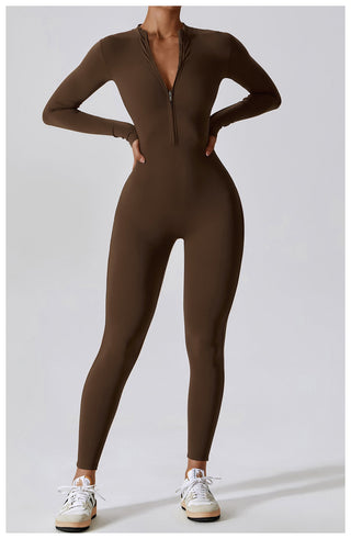 Zipper Long-Sleeved Yoga Jumpsuit