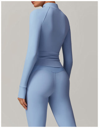 High-Neck Zip-Up Sports Jacket with Thumbholes