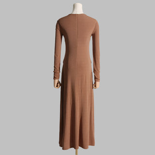 Gold Accent Cutout Long Sleeve Long Dress