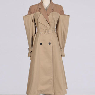 Long Sleeve Khaki Trench Coat with Belt - Slim Fit Women's Outerwear
