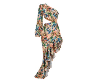 One-Shoulder Long Sleeve  Slit Long Dress